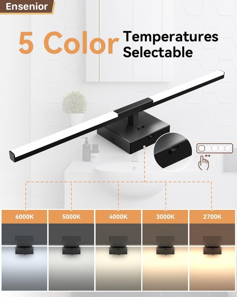 Ensenior Modern Bathroom Vanity Light 24 inch, Built-in Dimmer, 14W Dimmable 5CCT Led Bath Lights, Black Bar Vanity Light for Bathroom Mirror Cabinets Bedroom-FCC & ETL Certificated - Image 4
